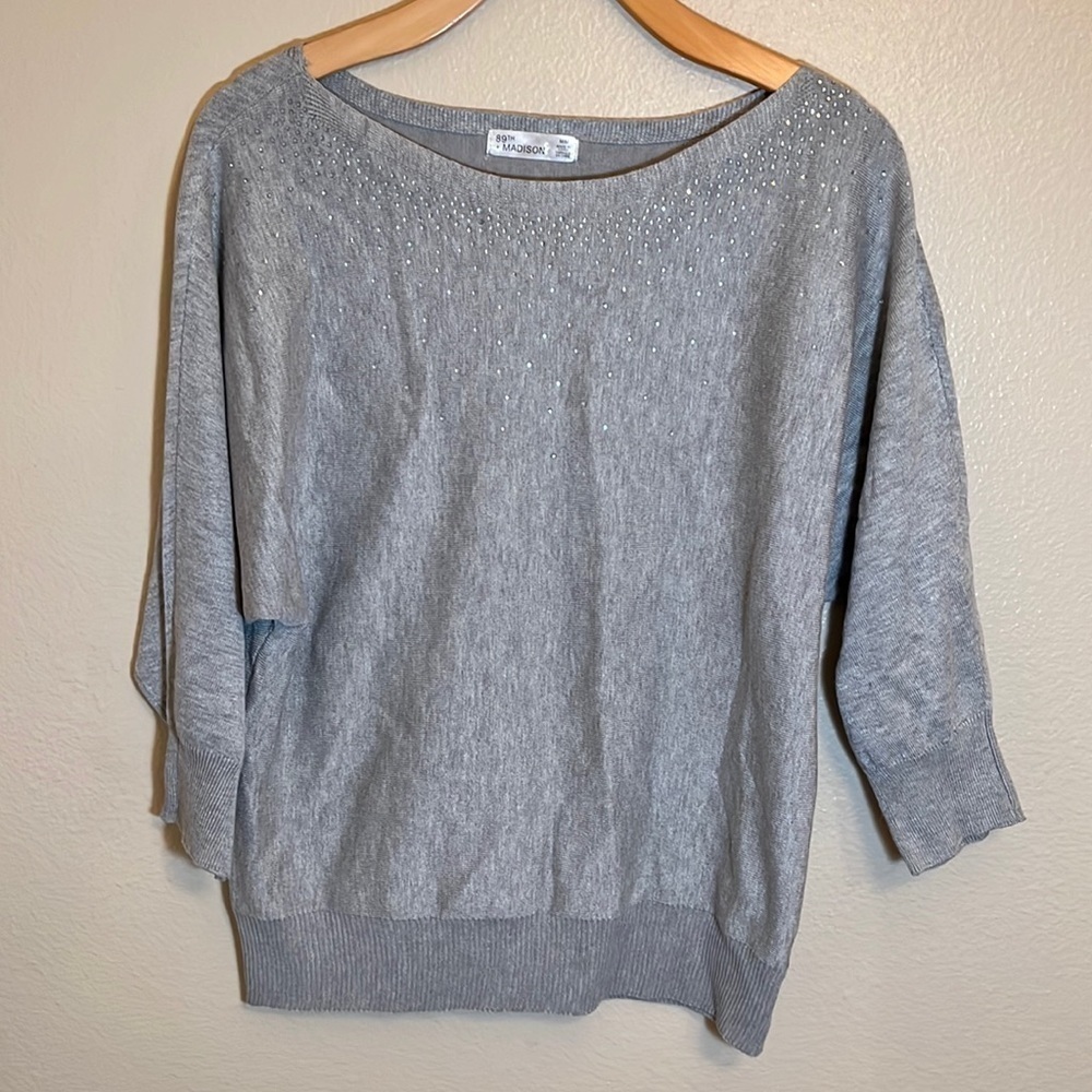 89th & Madison Embellished Gray Sweater